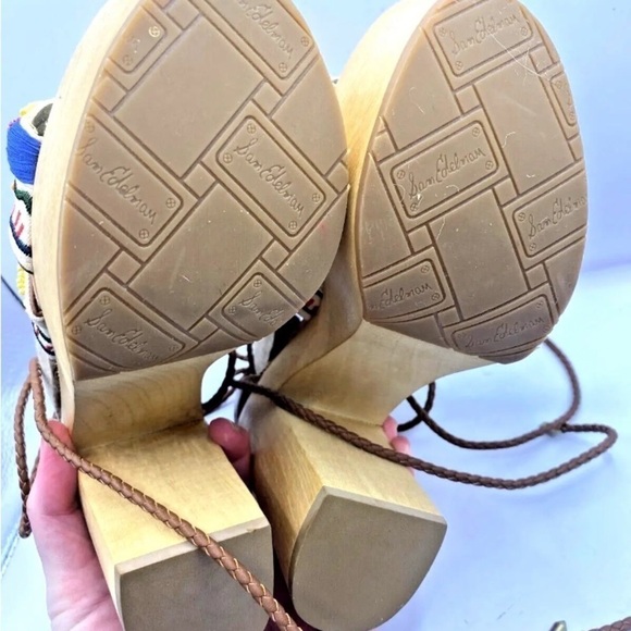New Women Sam Edelman Sz 6 Mel Platform Sandal Wooden Beaded Multi Color Lace Up - Picture 6 of 7